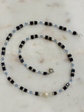 vintage blue sapphire, pearl, crystal and silver necklace