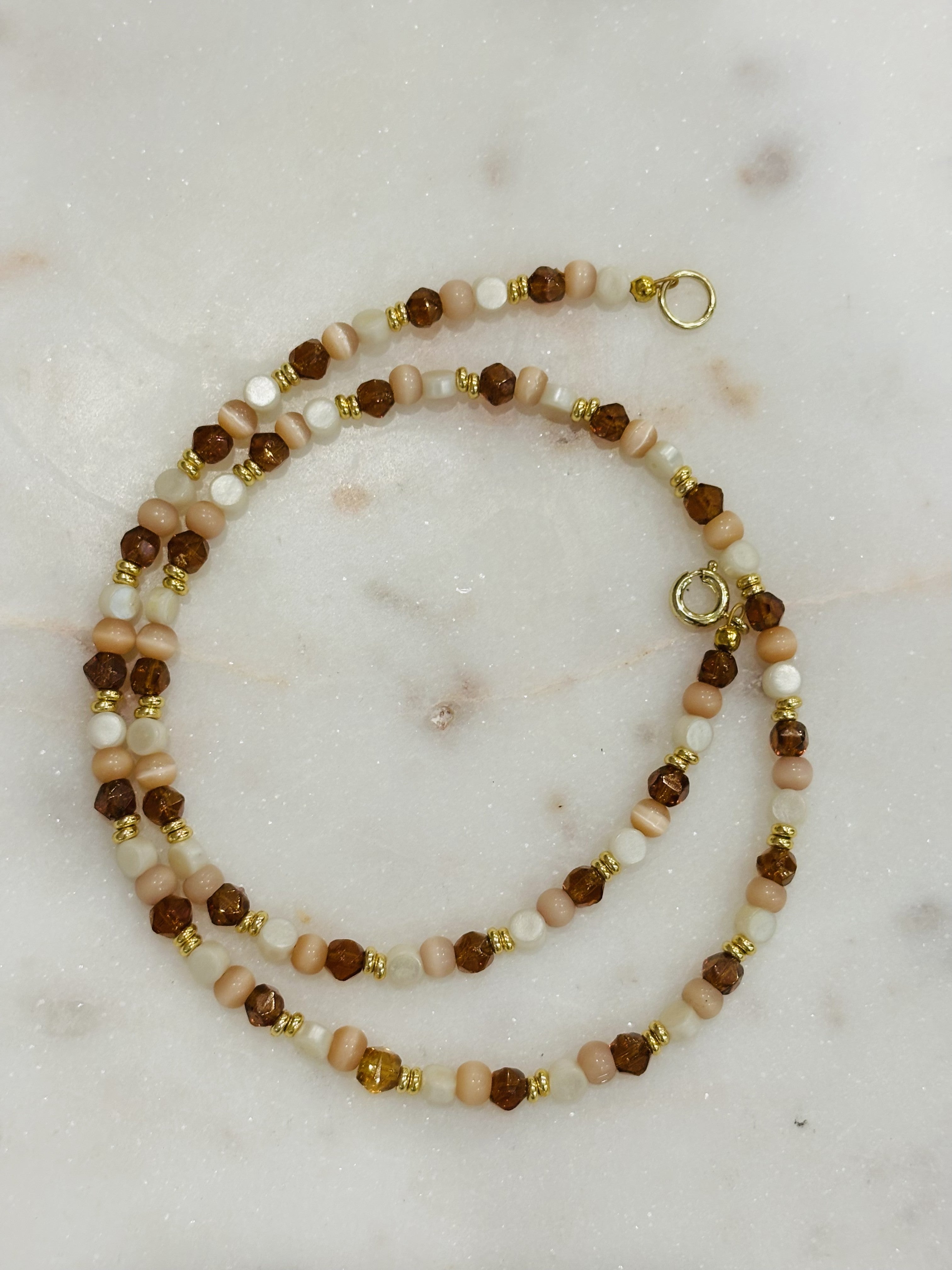 vintage orange quartz, crystal and gold necklace