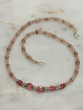 vintage pink quartz, crystal and silver necklace